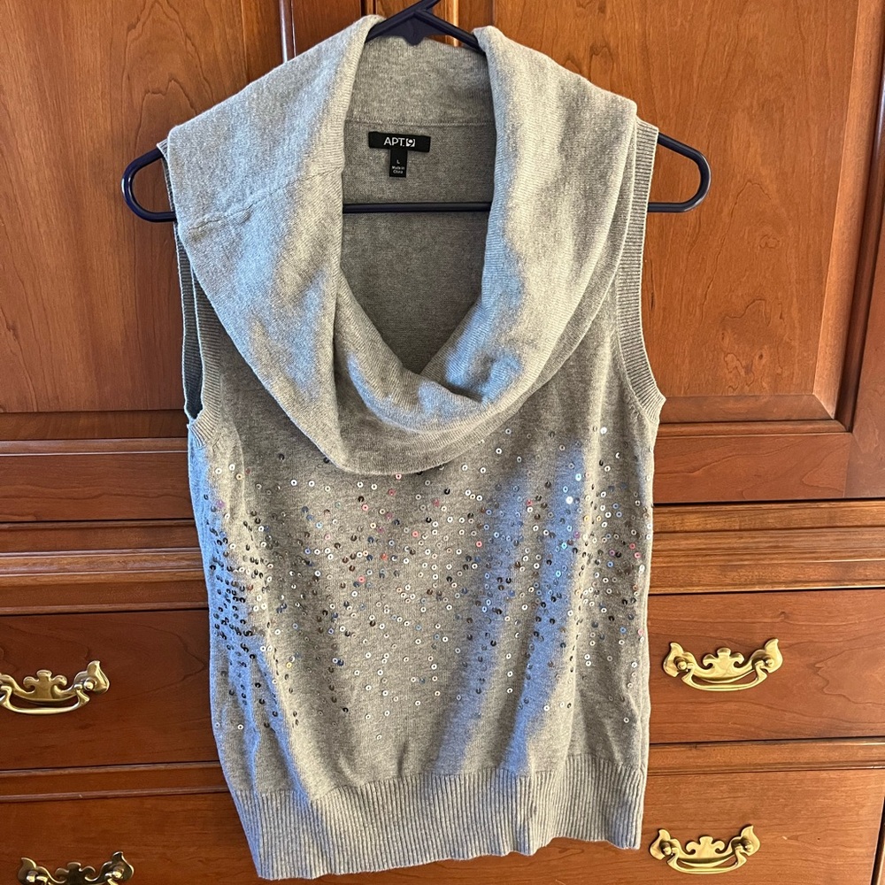 Cute gray sequin cowl neck sweater size L